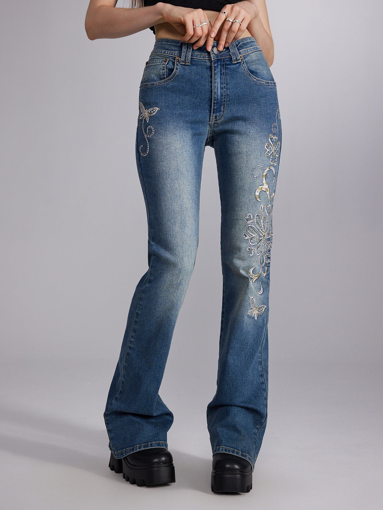 Fairycore Butterfly Embroidery Jeans