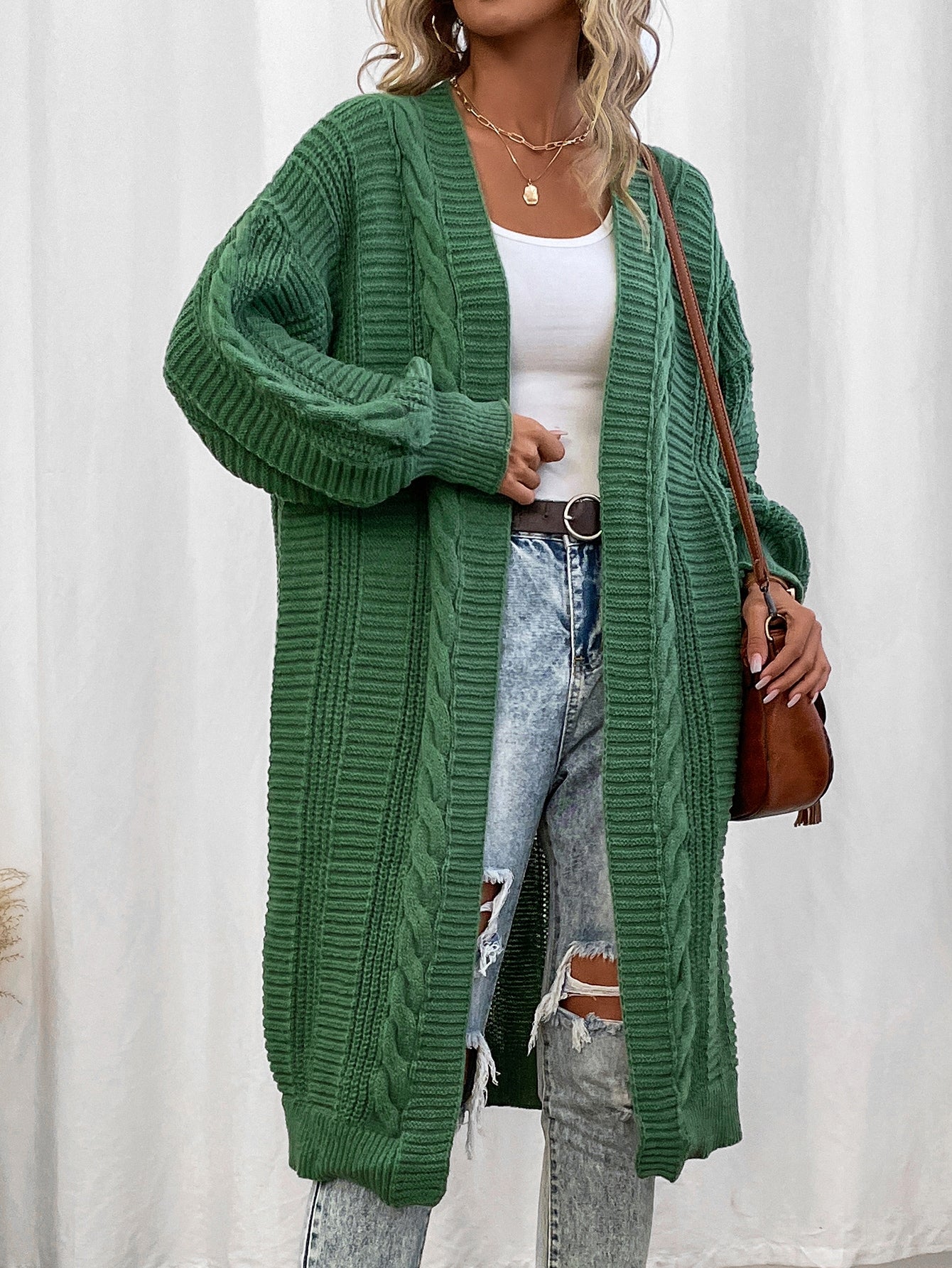 Keep It Up Cable Knit Bishop Sleeve Duster Cardigan