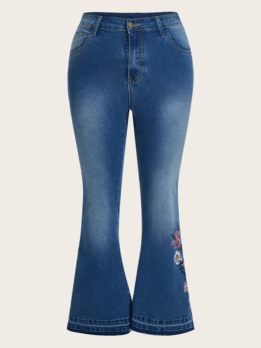 Woodstock Plus Floral Embroidery Flare Leg Jeans