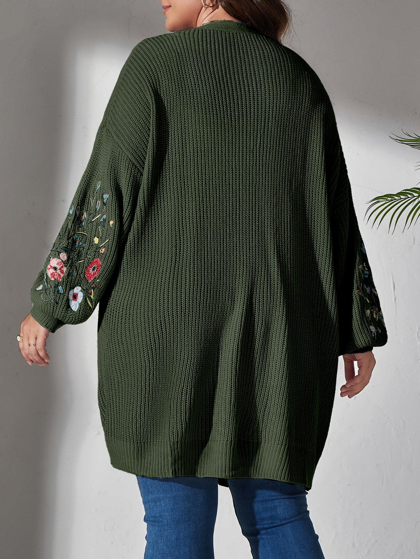 Secret Garden Cardigan Plus Floral Embroidered Drop Shoulder Duster