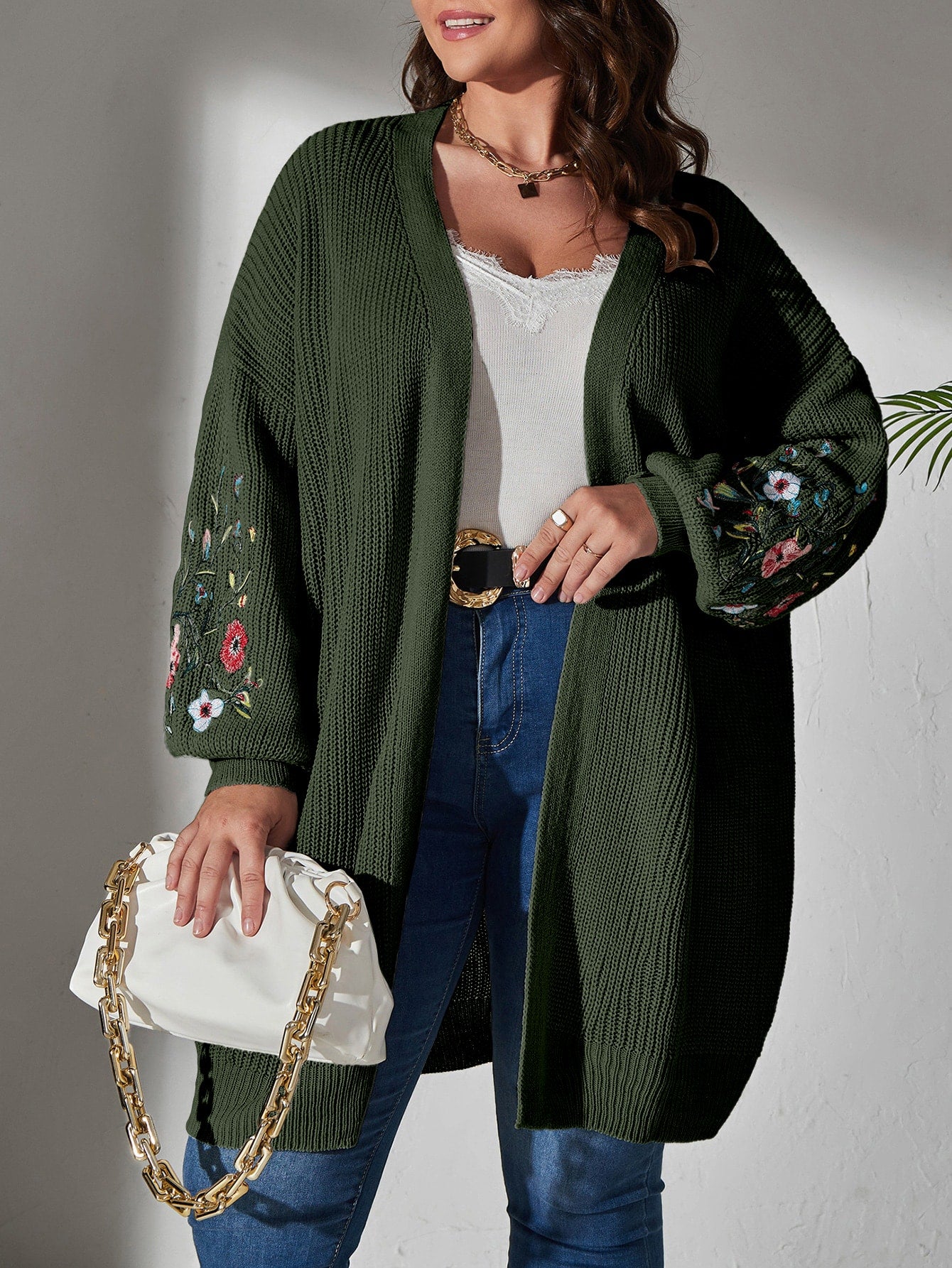 Secret Garden Cardigan Plus Floral Embroidered Drop Shoulder Duster