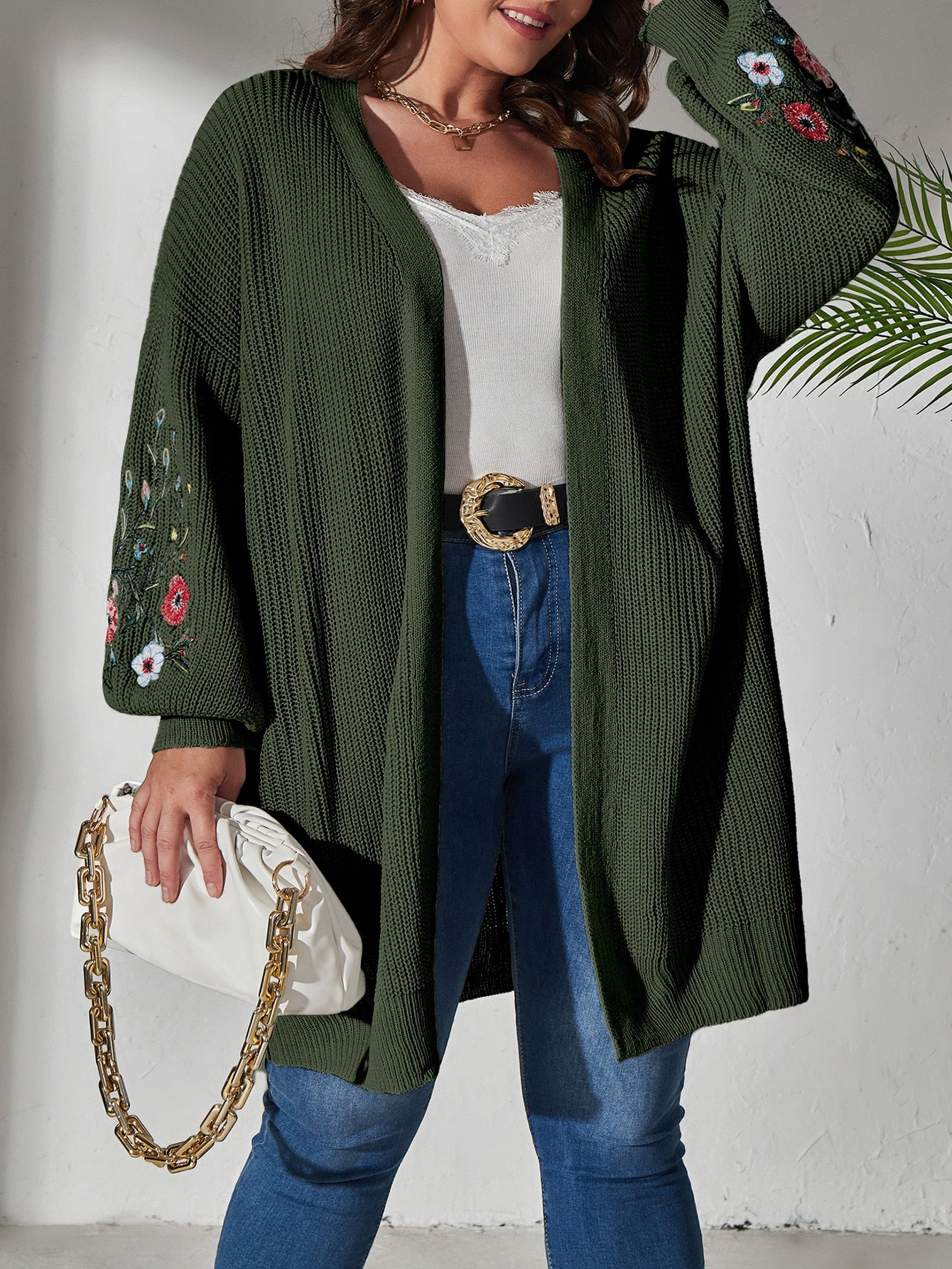 Secret Garden Cardigan Plus Floral Embroidered Drop Shoulder Duster