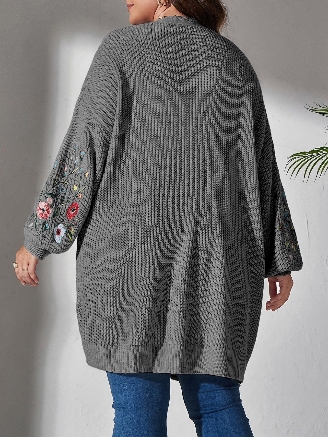 Secret Garden Cardigan Plus Floral Embroidered Drop Shoulder Duster