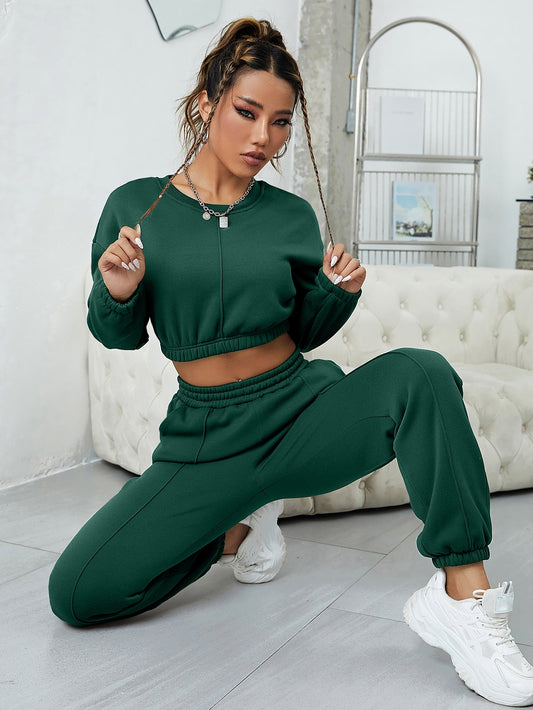 Day on the Go Solid Thermal Lined Crop Sweatshirt & Sweatpants