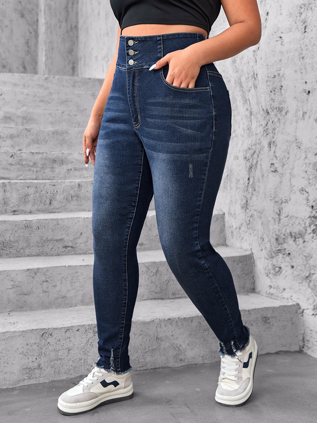 Plus* High Maintenance High Waist Ripped Raw Trim Skinny Jeans