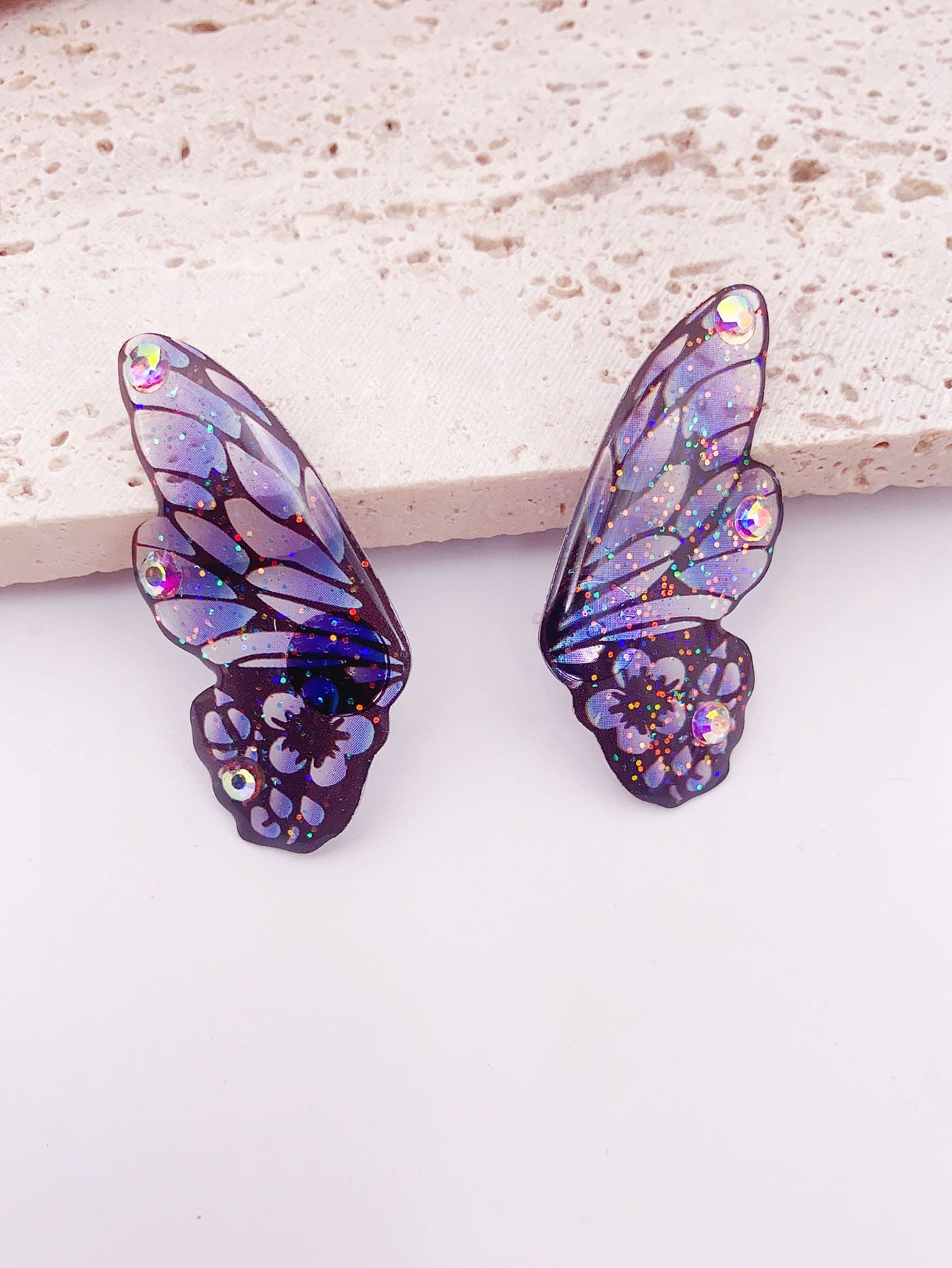 Rhinestone Butterfly Wing Stud Earrings