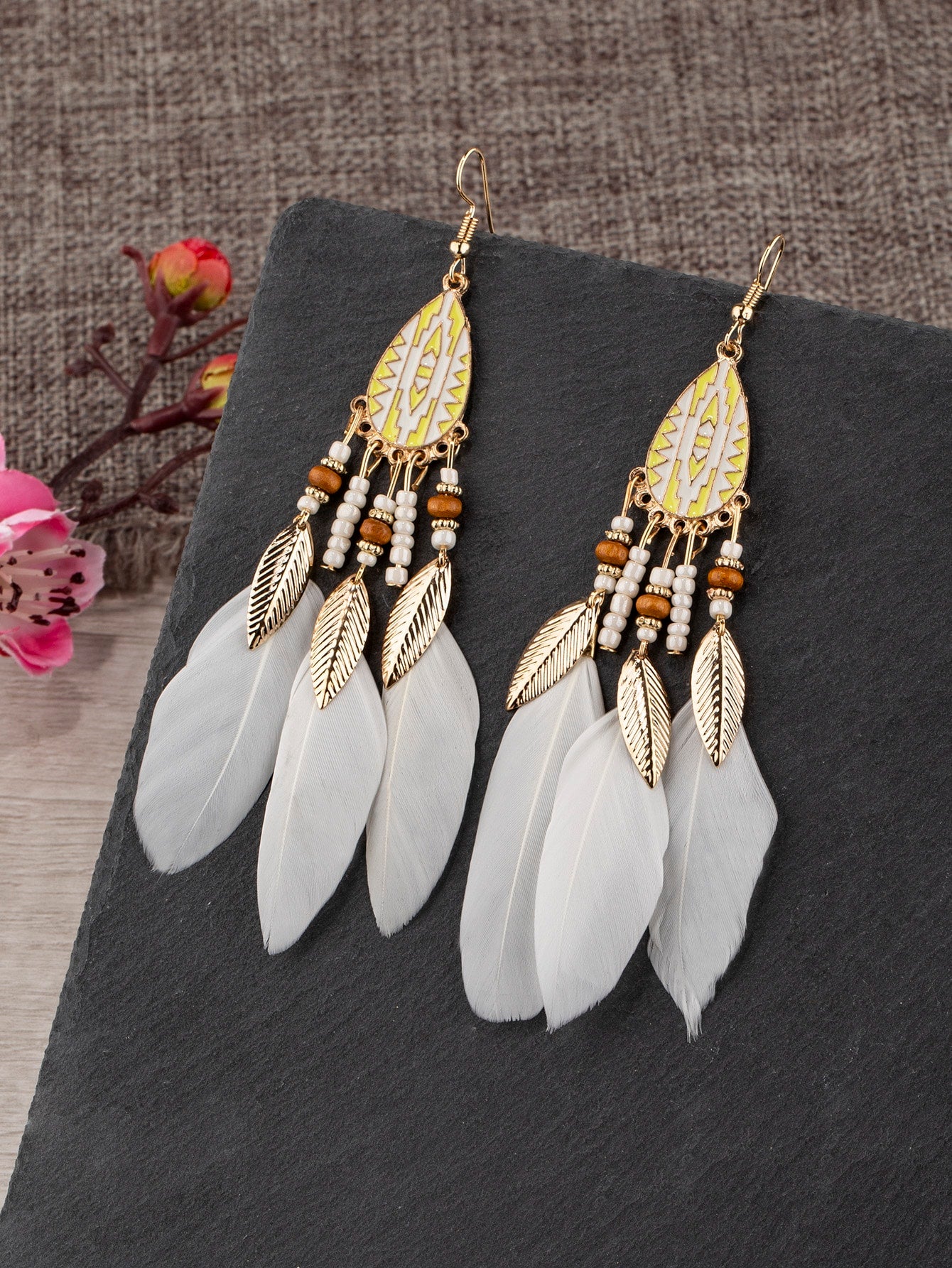 Pendientes colgantes de plumas vintage para mujer para decoración diaria