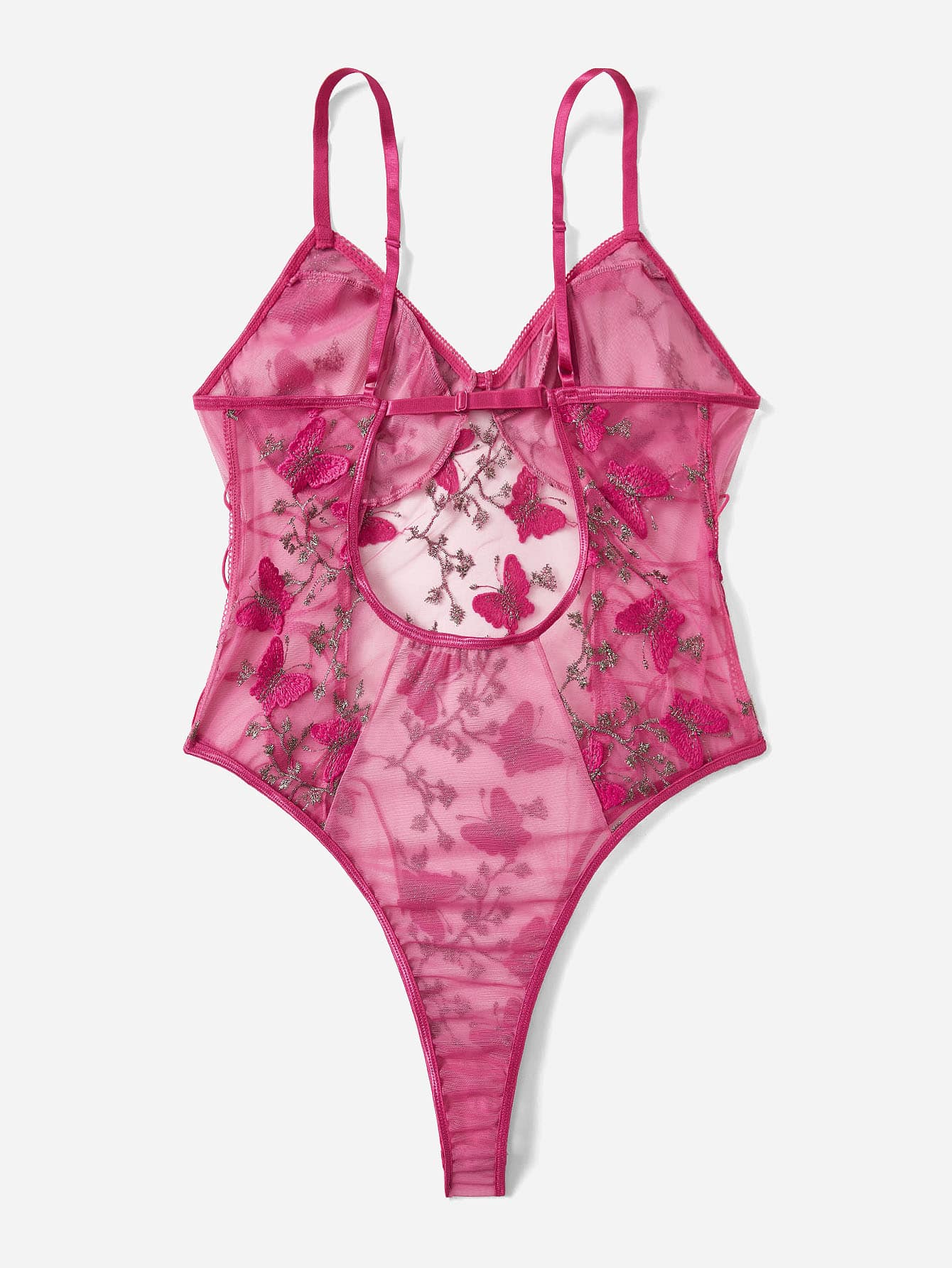 Please Me *Plus Butterfly Embroidered Mesh Lace-up Side Teddy Bodysuit
