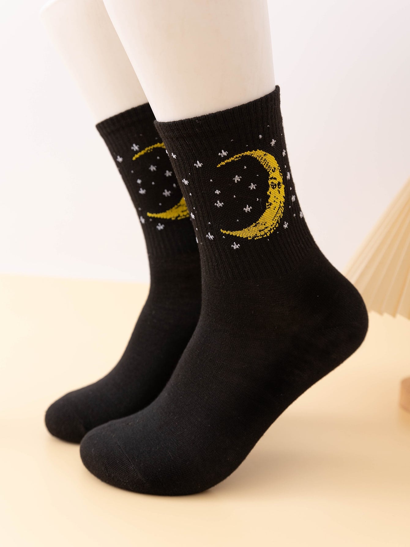 Moon Pattern Crew Socks - 1 pair