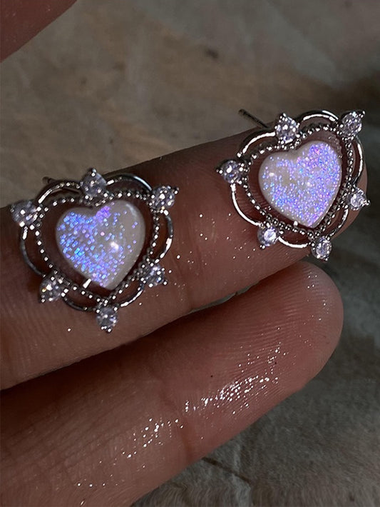 Blussy Rhinestone Decor Heart Stud Earrings