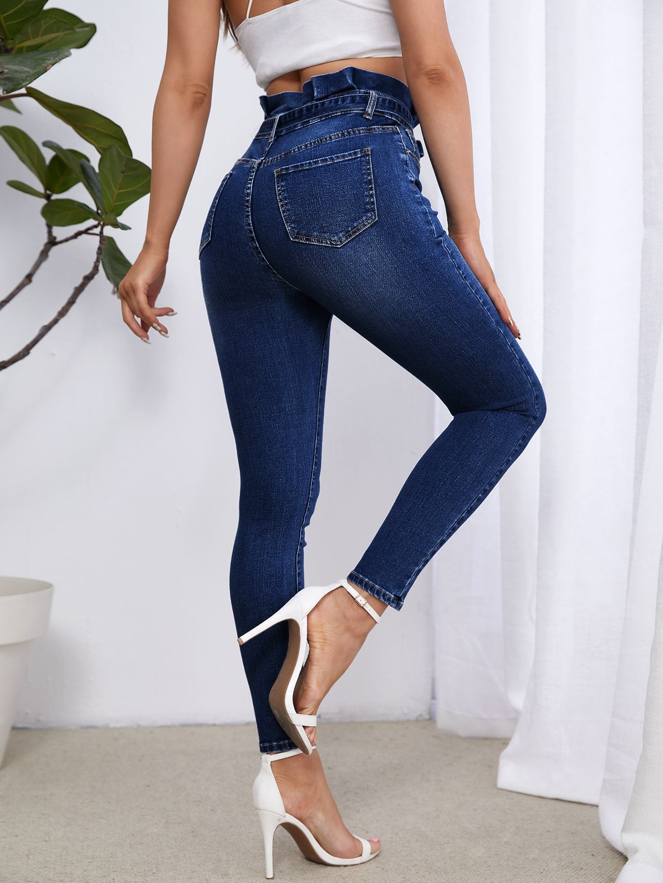 High Waist Belted Skinny Jeans