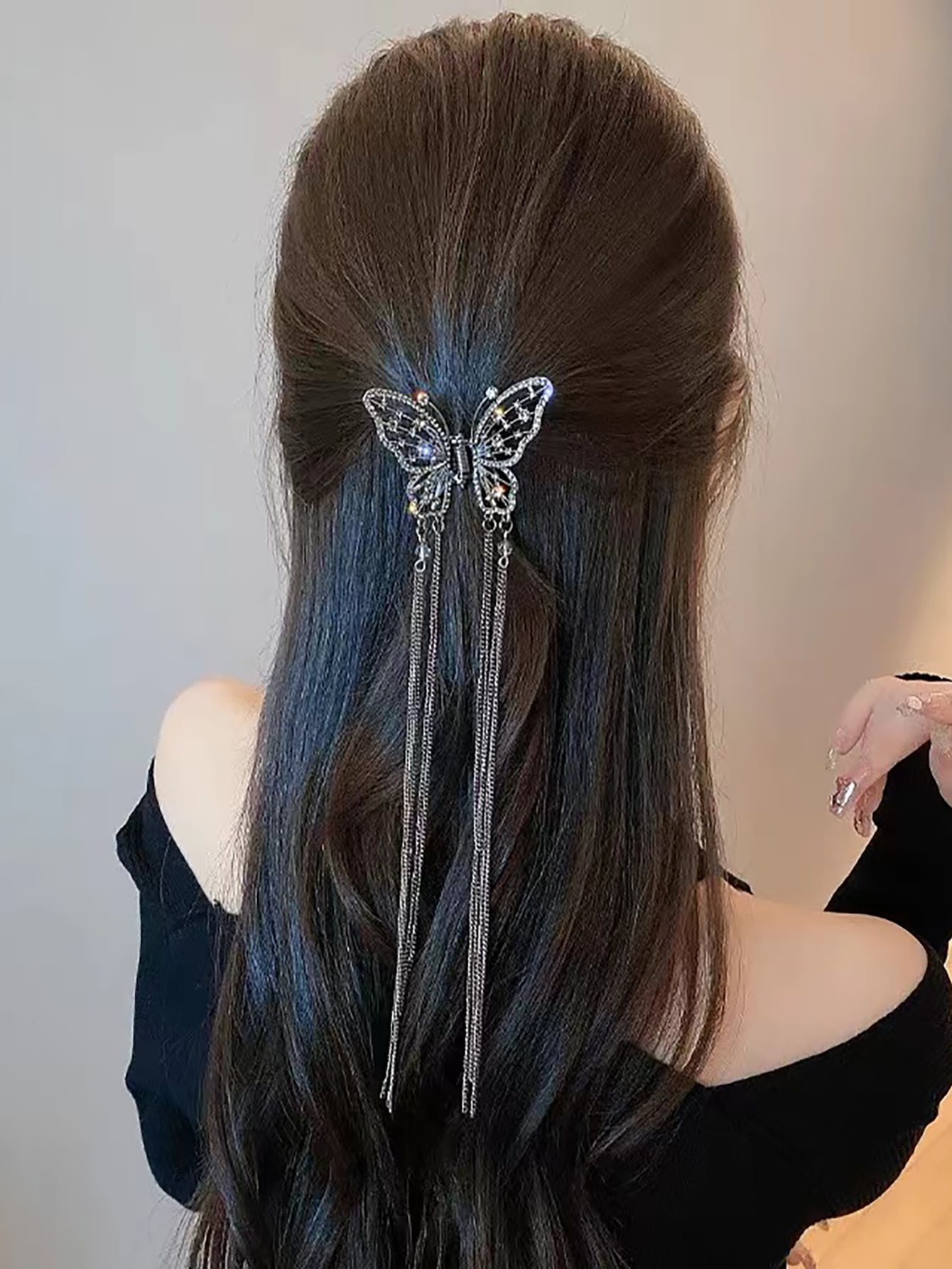 Pinza para el cabello de lujo con diseño de mariposa y diamantes de imitación