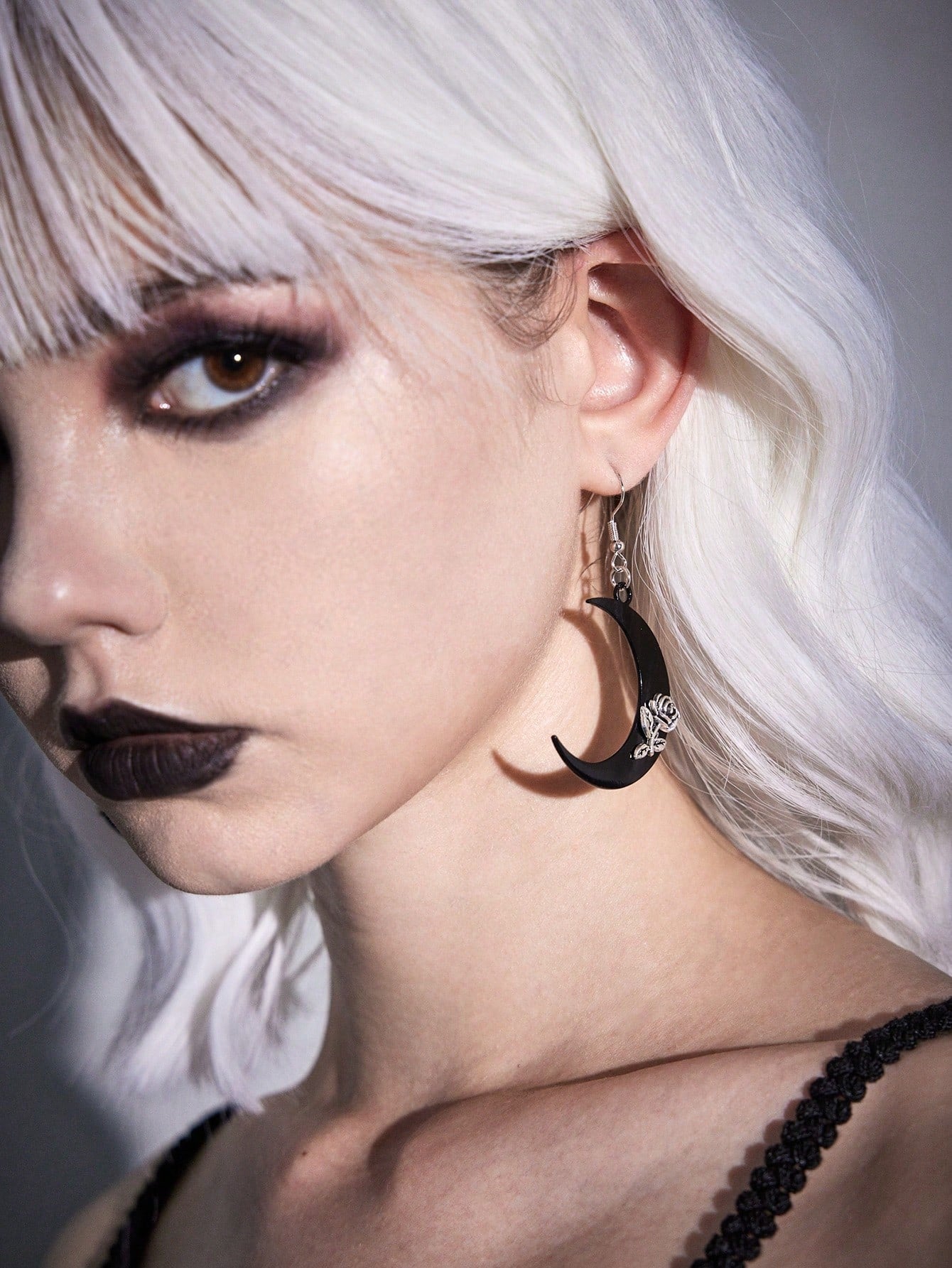 Goth Flower Moon Drop Earrings