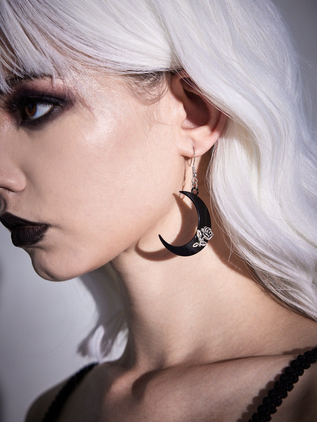 Goth Flower Moon Drop Earrings