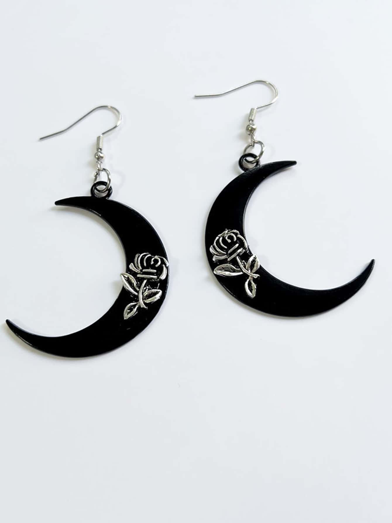 Goth Flower Moon Drop Earrings