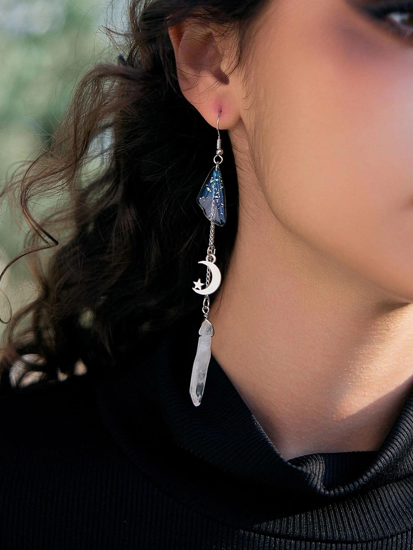 Fairycore Wing & Moon Decor Drop Earrings