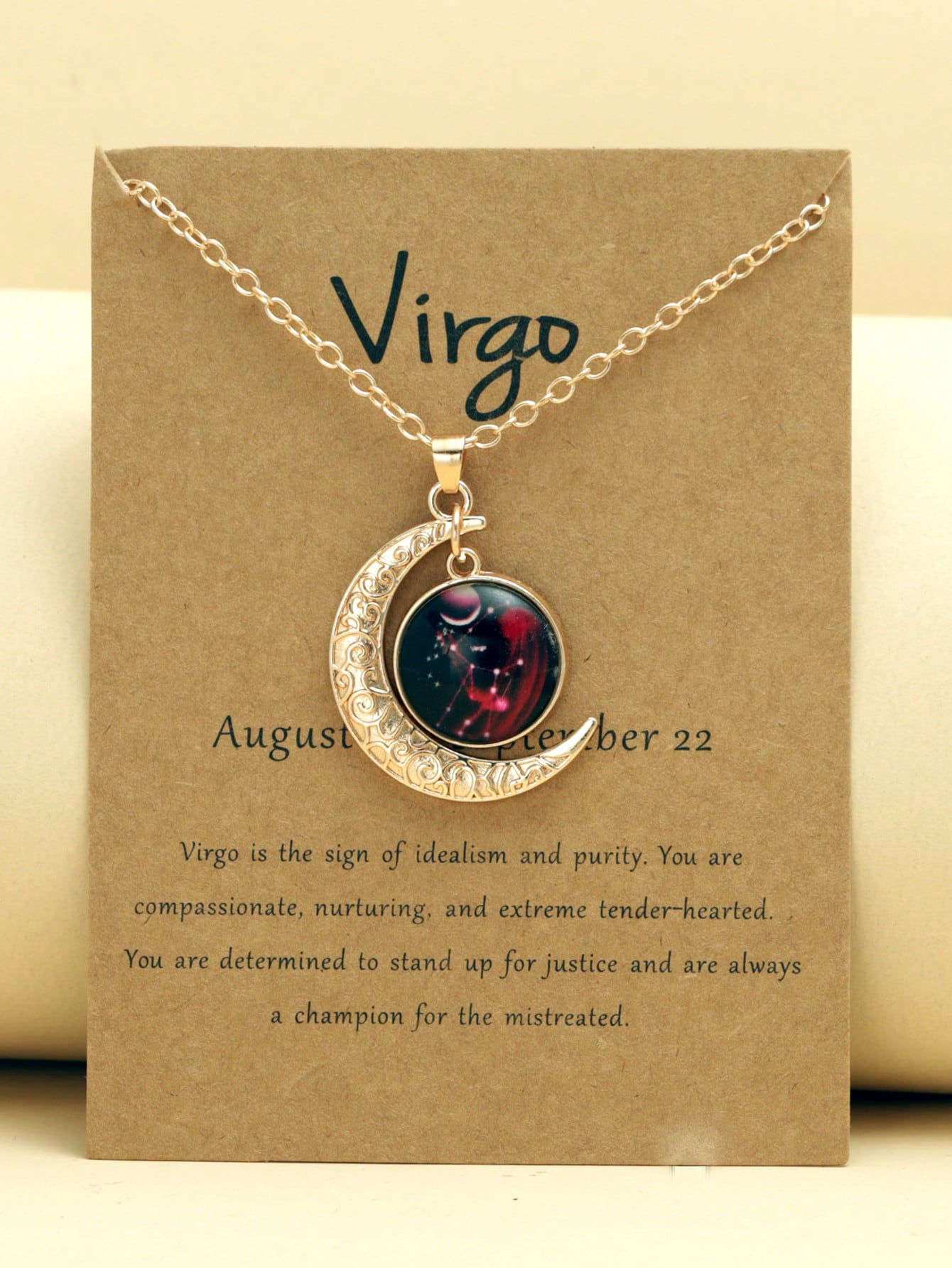Constellation Zodiac 12 Symbol Moon Detail Pendant Necklace
