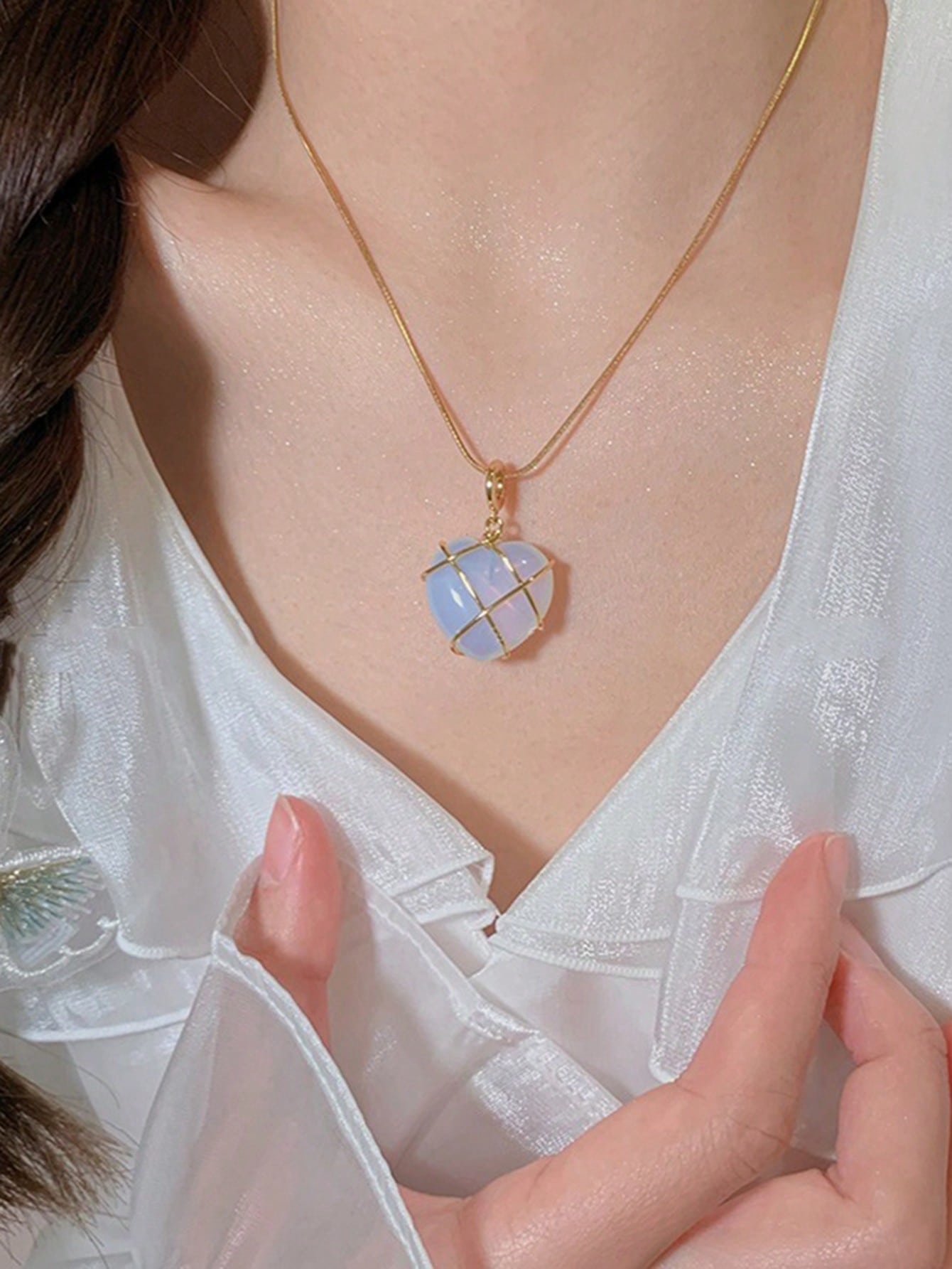 Happy Heart Necklace With Glass & Opal Stone