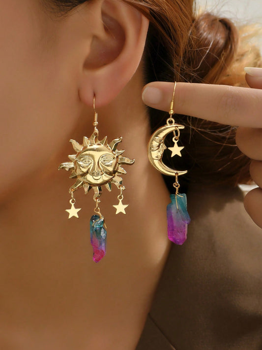 Celestial Sun & Moon Drop Earrings