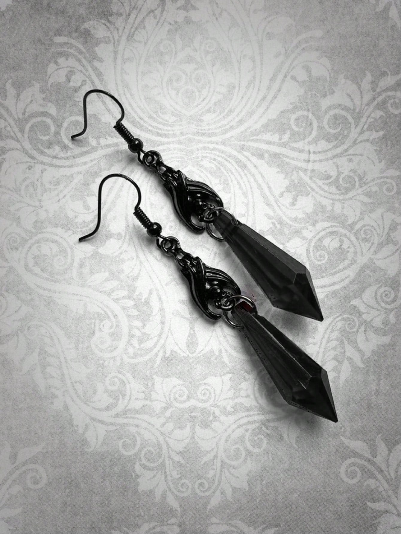 Gothic Vamp Rhinestone & Bat Drop Earrings