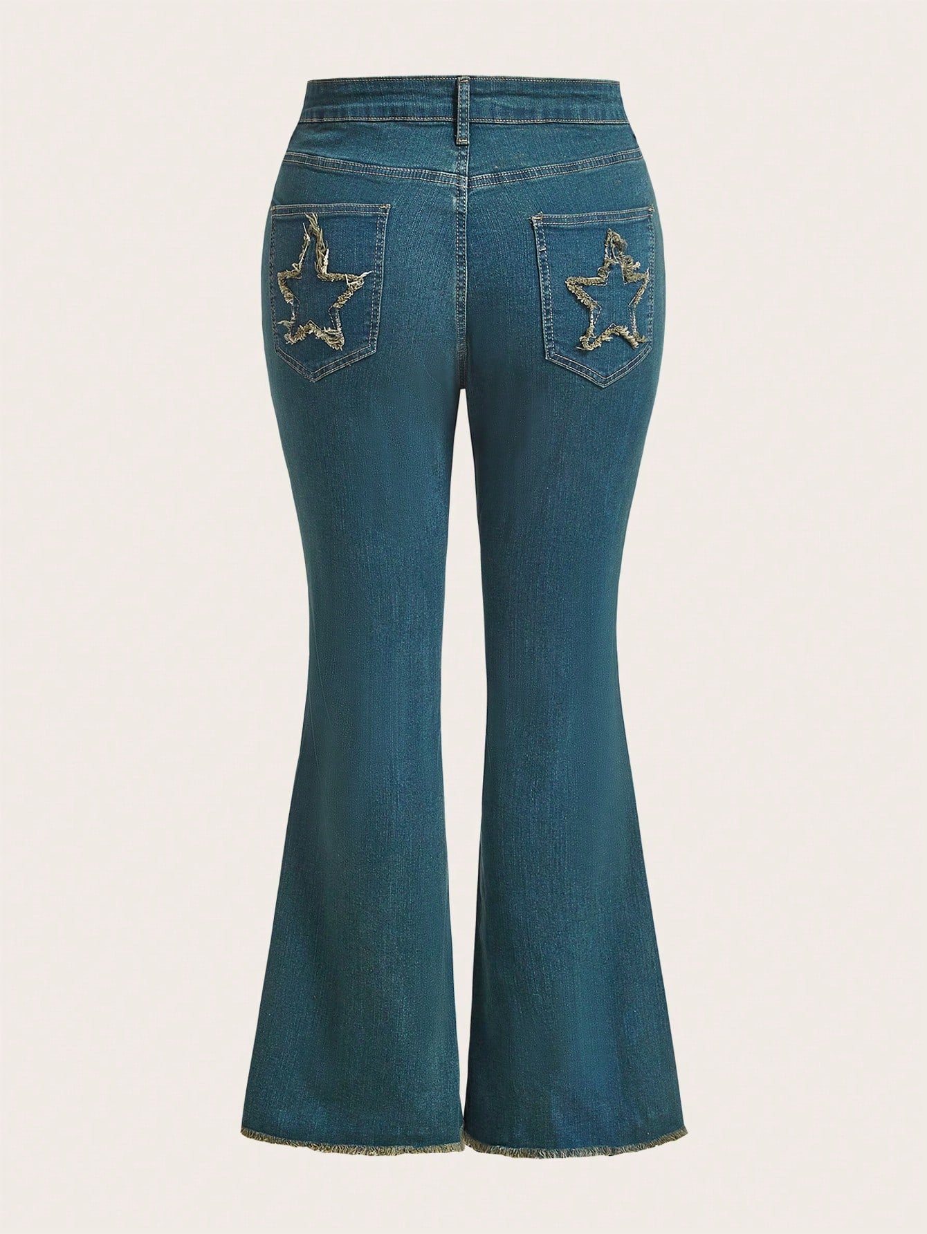 Plus* She’s a Star Embroidery Raw Hem Flare Leg Jeans