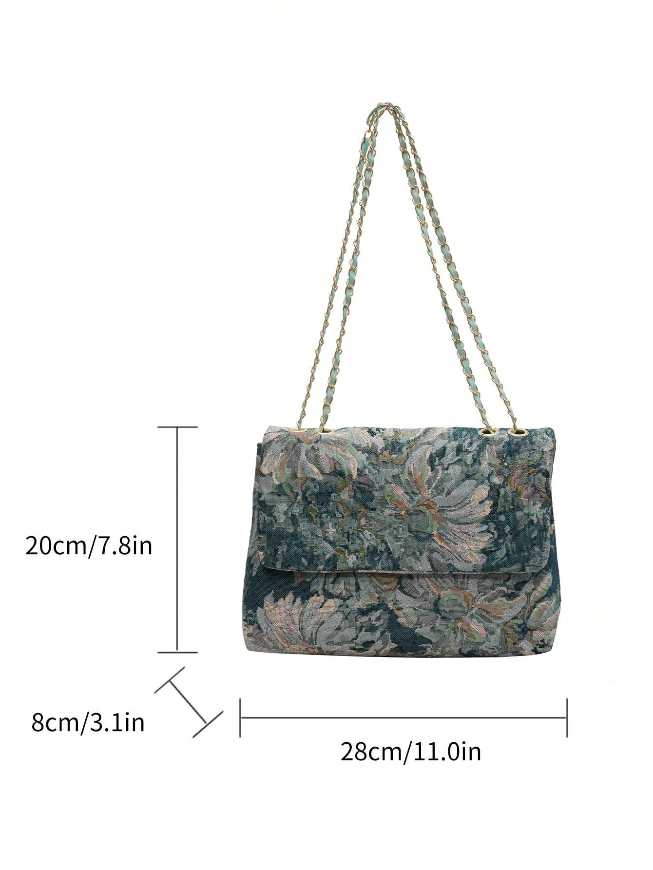Floral Pattern Square Bag Flap Chain Polyester