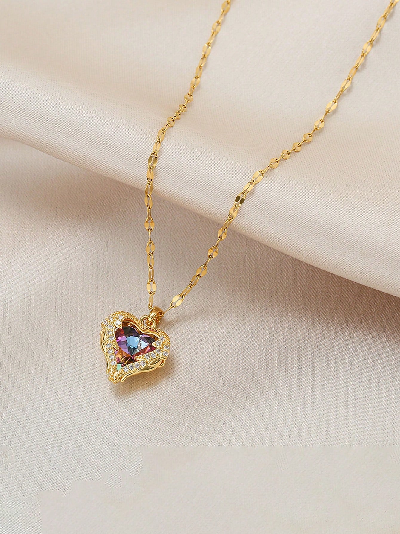 Charmed Stainless Steel White Gemstone Heart Necklace