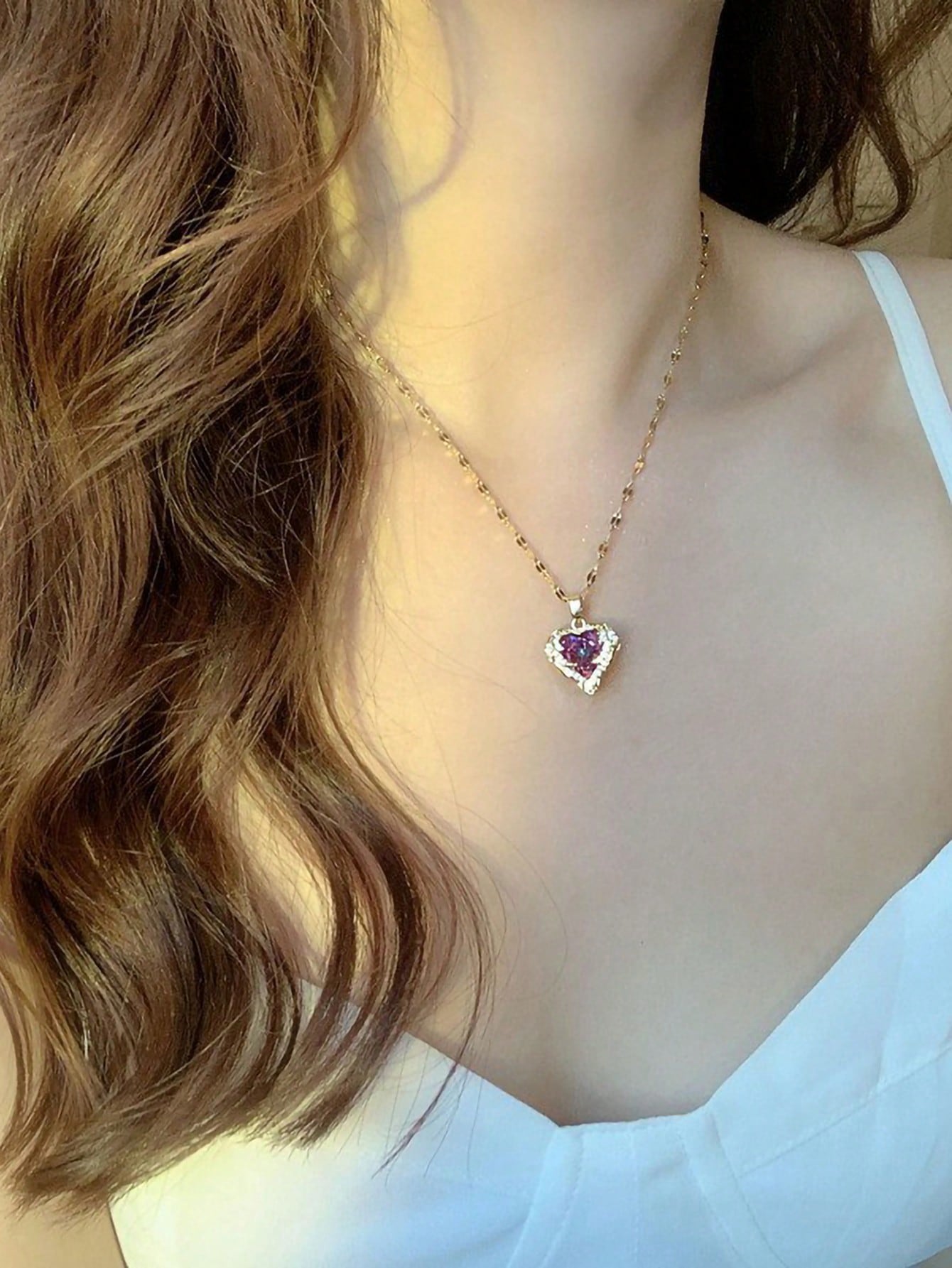 Charmed Stainless Steel White Gemstone Heart Necklace