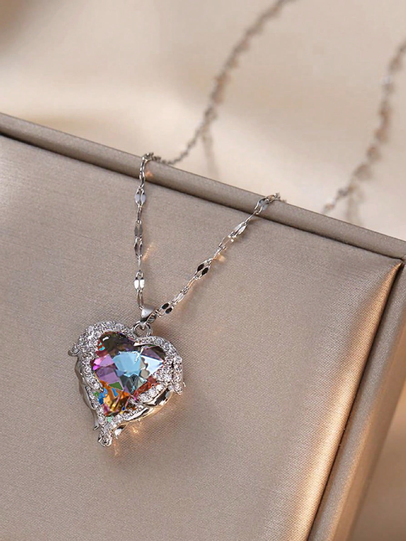 Charmed Stainless Steel White Gemstone Heart Necklace