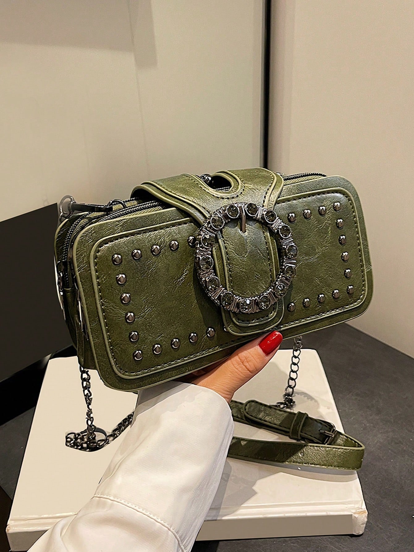 Studded & Buckle Square Bag