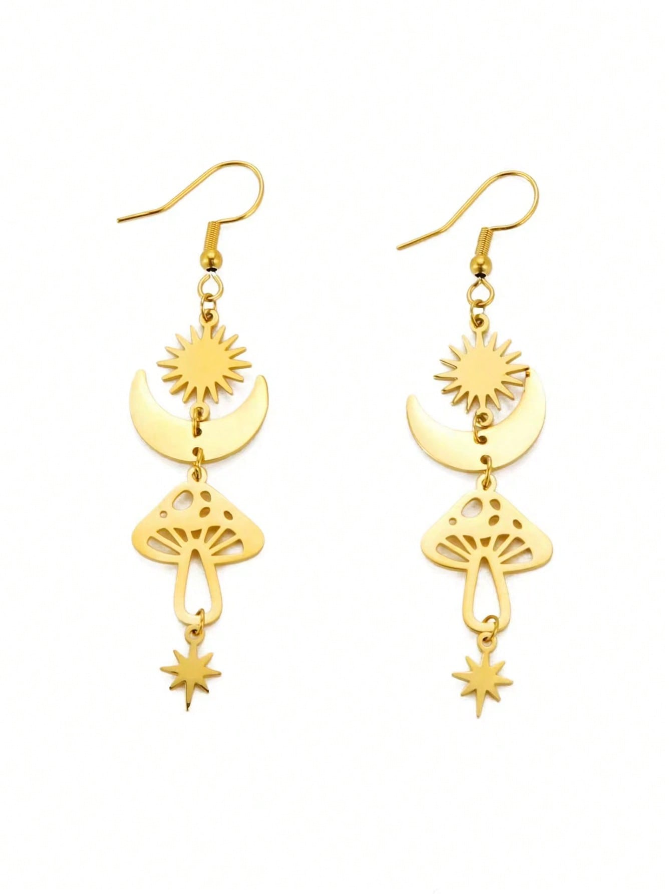 Gold Mushroom Moon Drop Earrings