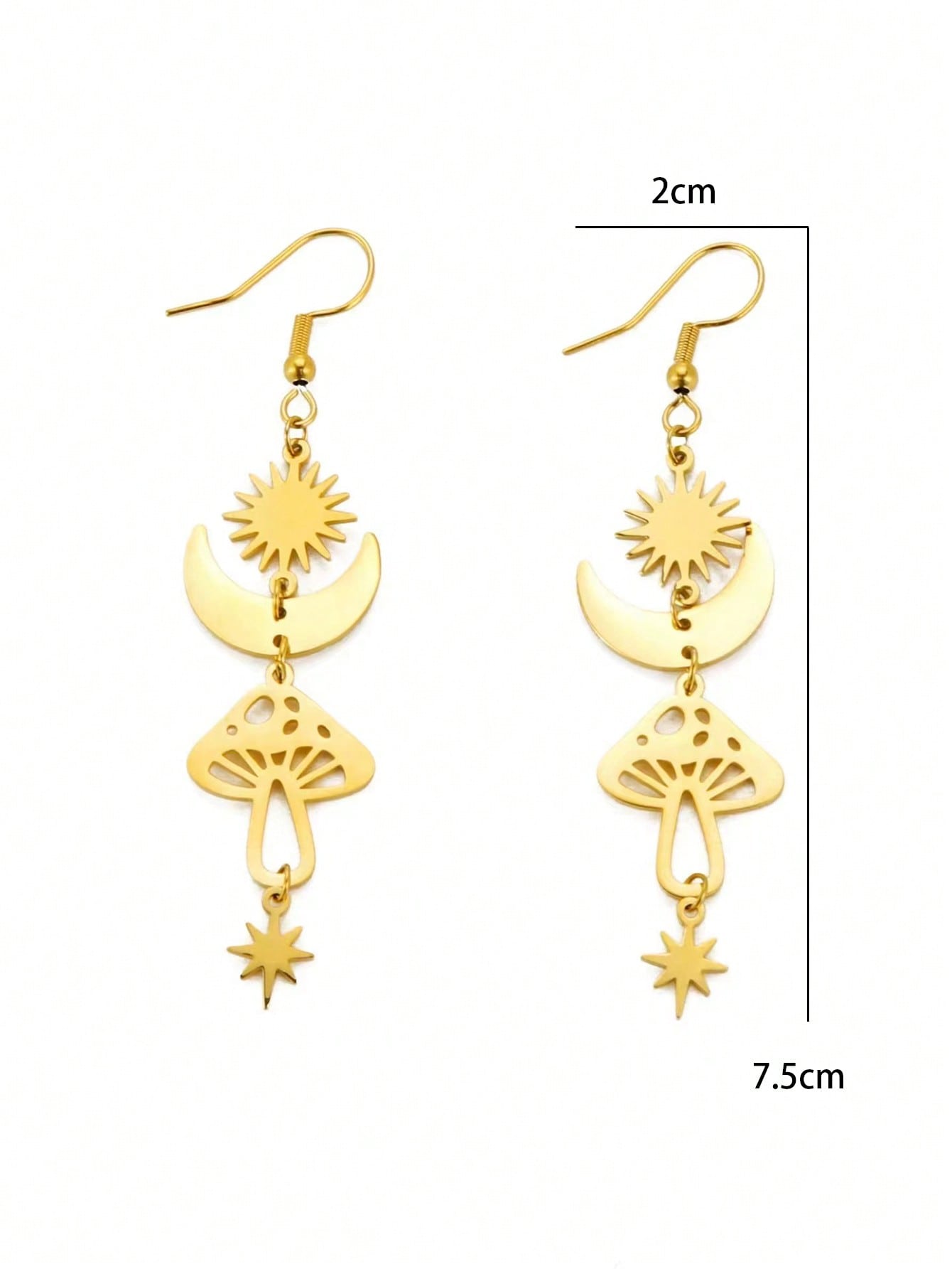 Gold Mushroom Moon Drop Earrings