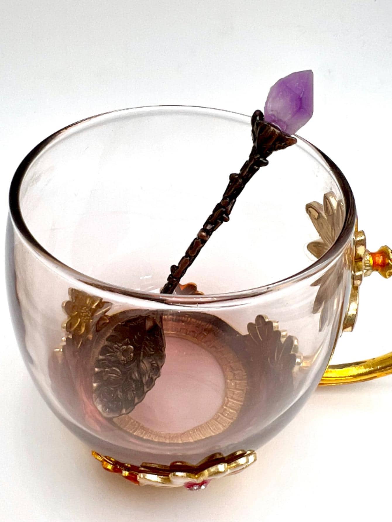 Natural Crystal Raw Gemstone Vintage Carved Stirring Coffee Spoon 1pc