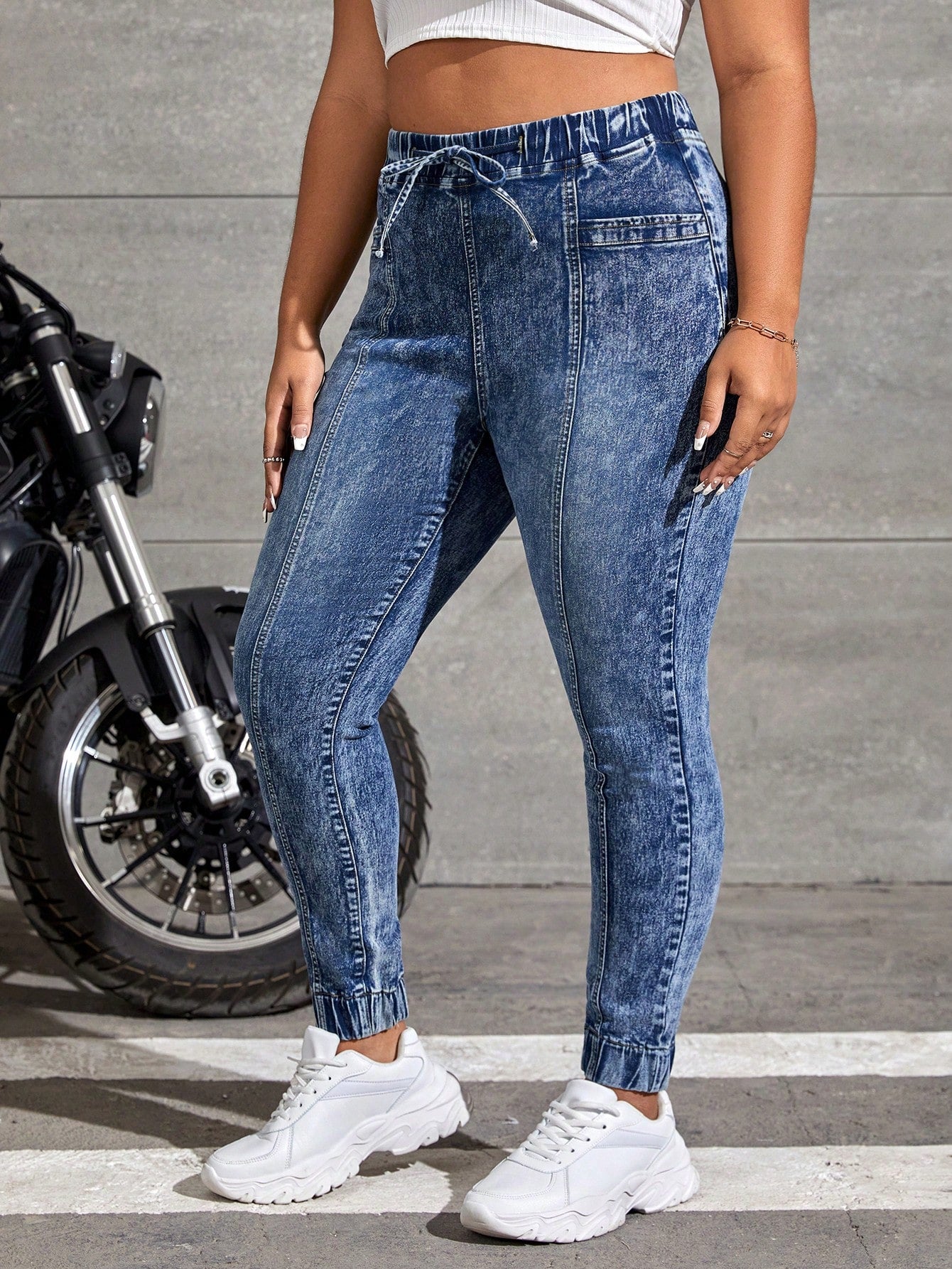 Plus* Drawstring Waist Skinny Jeans