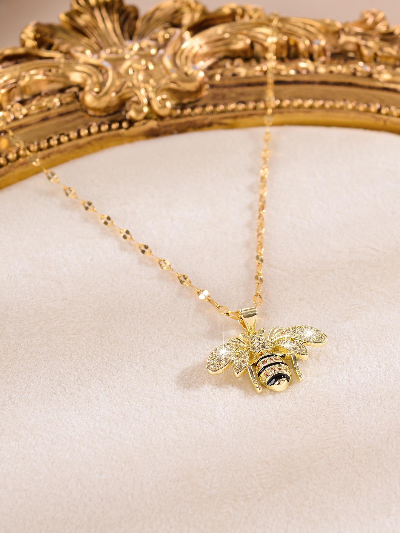 Exquisite Rhinestone Bee Charm Necklace