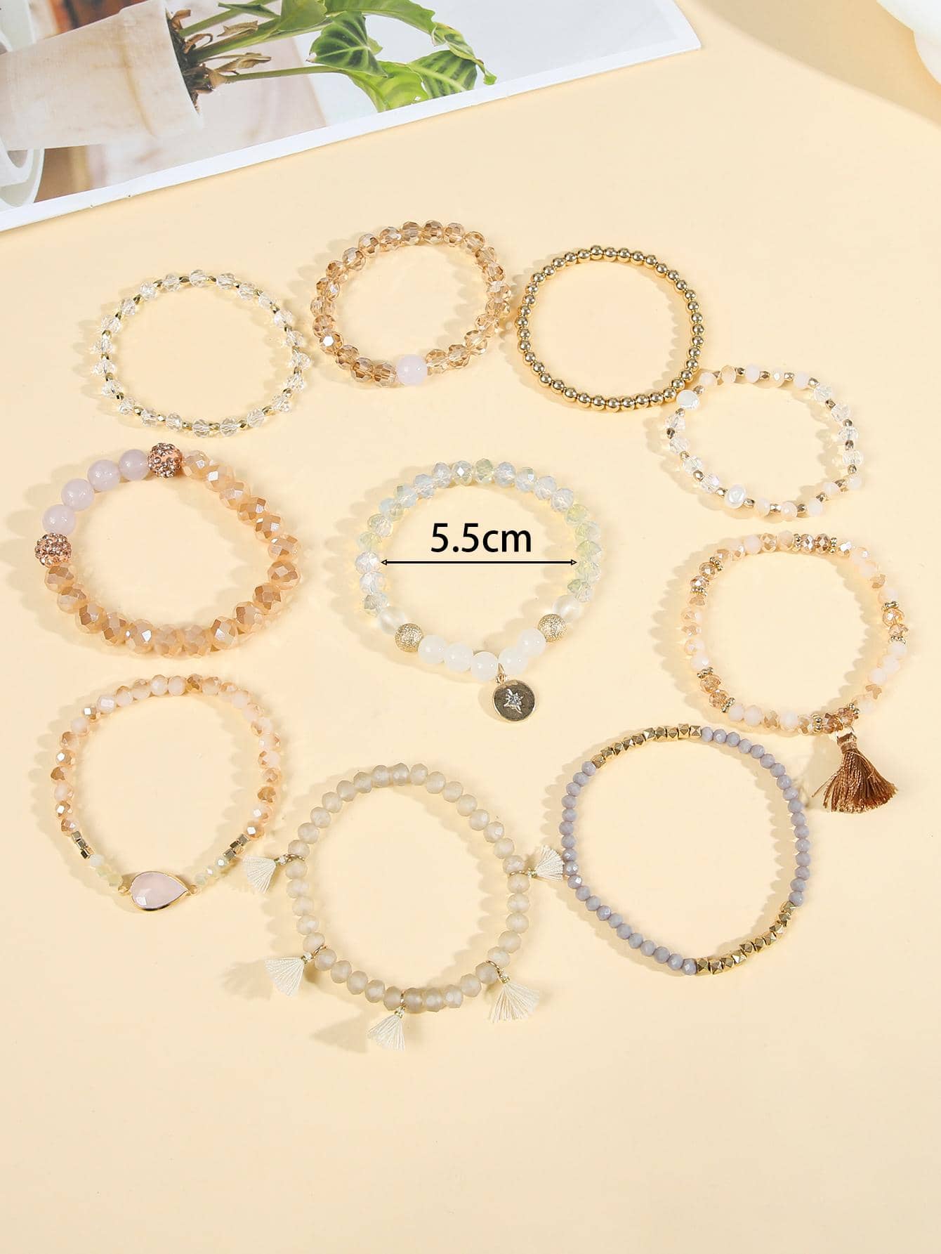 10 Piece set Tassel Charm Beaded Bracelet