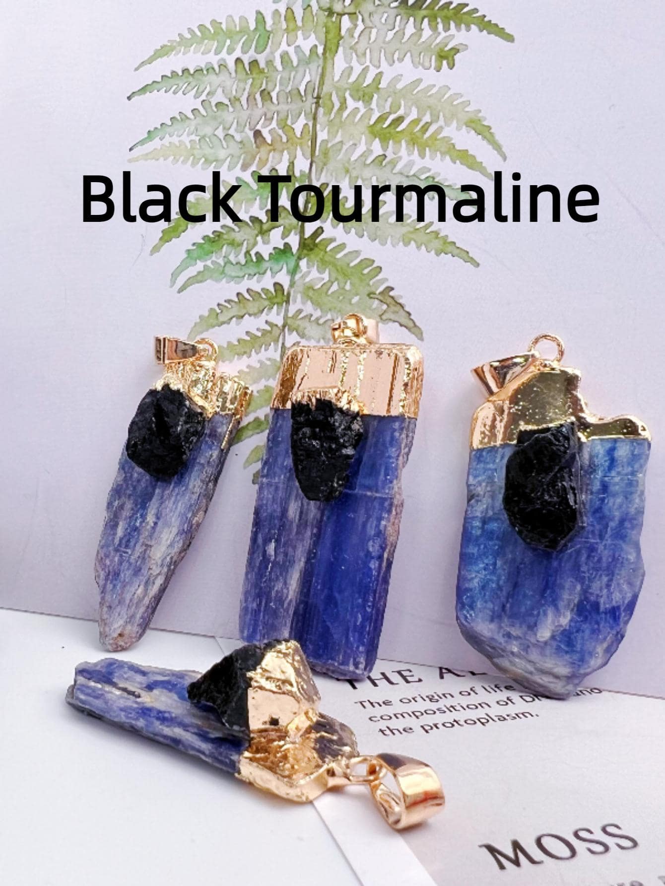Natural Crystal Stone Kyanite Amethyst Black Tourmaline Pendant
