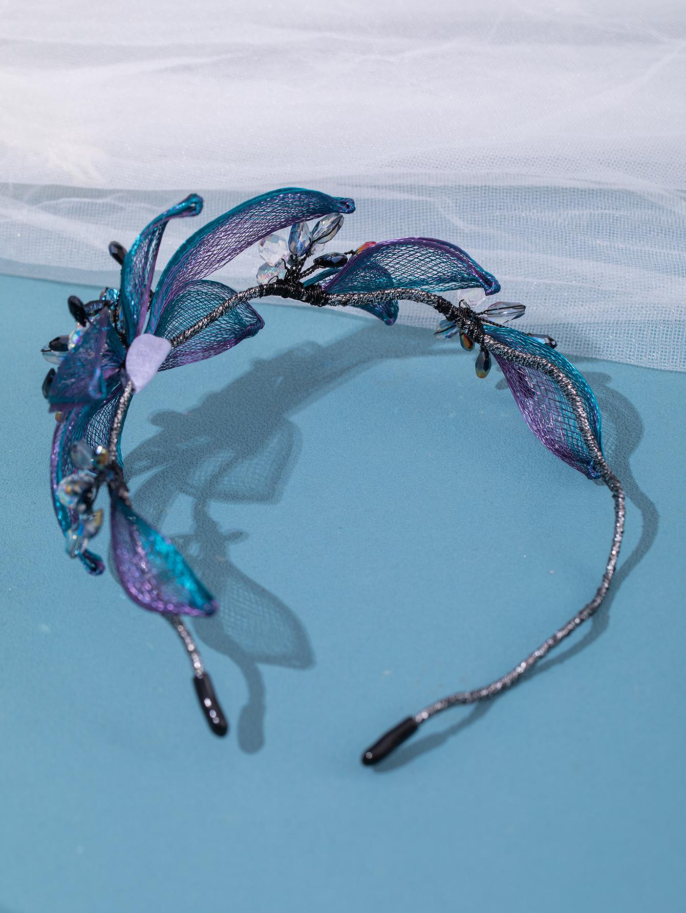 Fairycore Flower & Rhinestone Decor Wave Design Headband