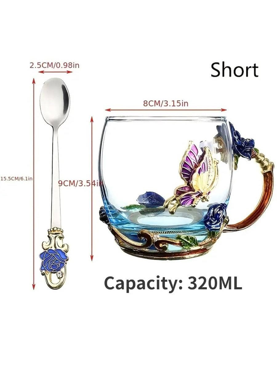 Enchanted Rose Butterfly Crystal Tea Cup Coffee 1pc