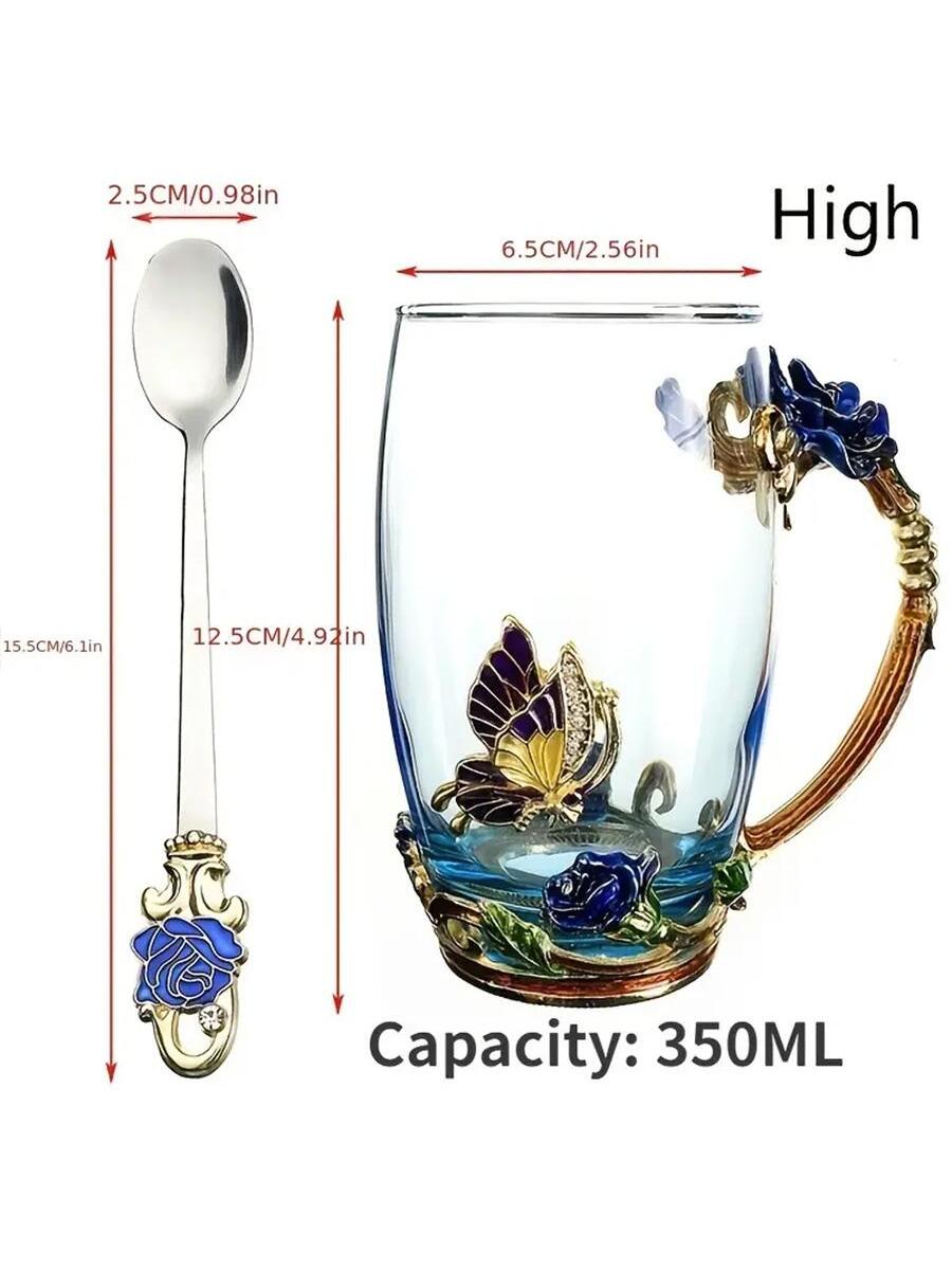 Enchanted Rose Butterfly Crystal Tea Cup Coffee 1pc