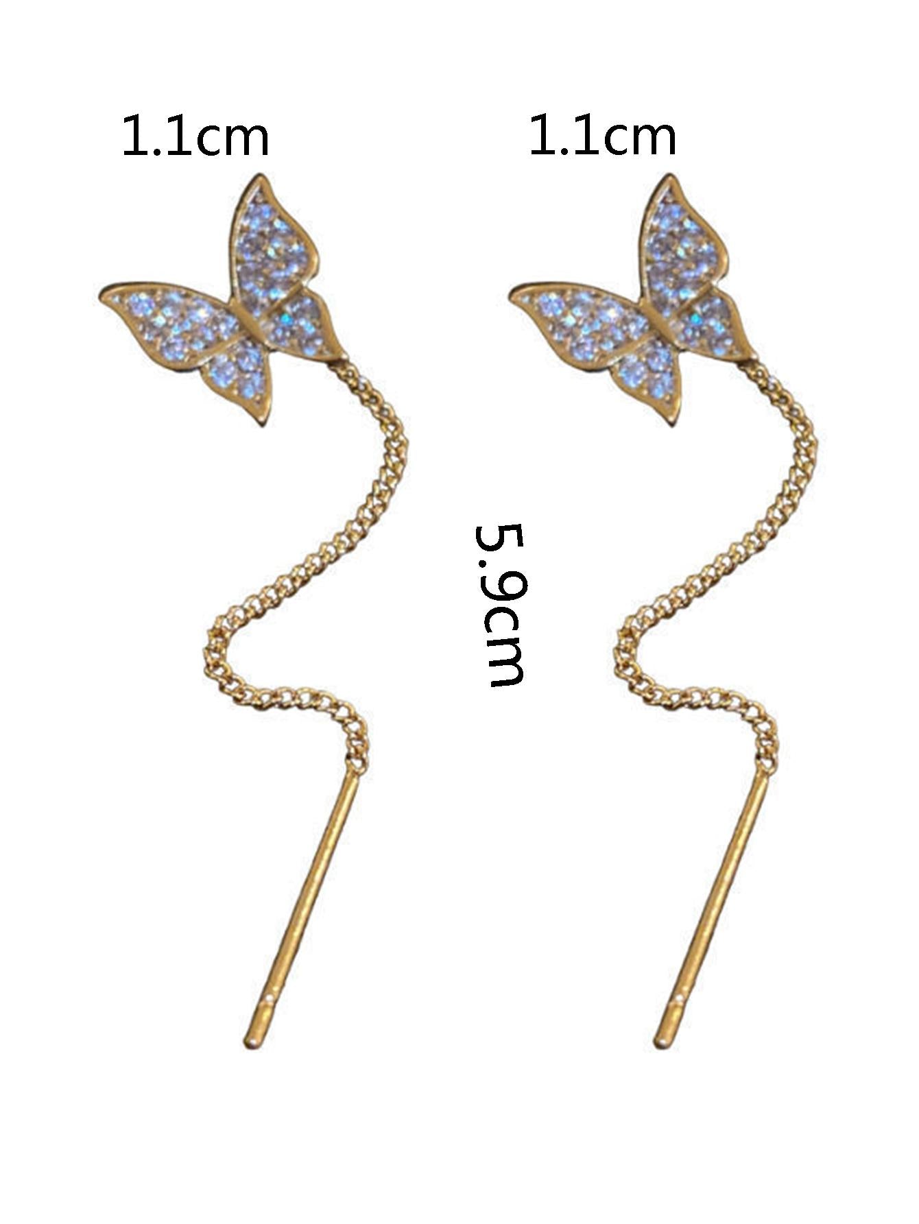 Whimsical Tassel Rhinestone Butterfly Ear Thread