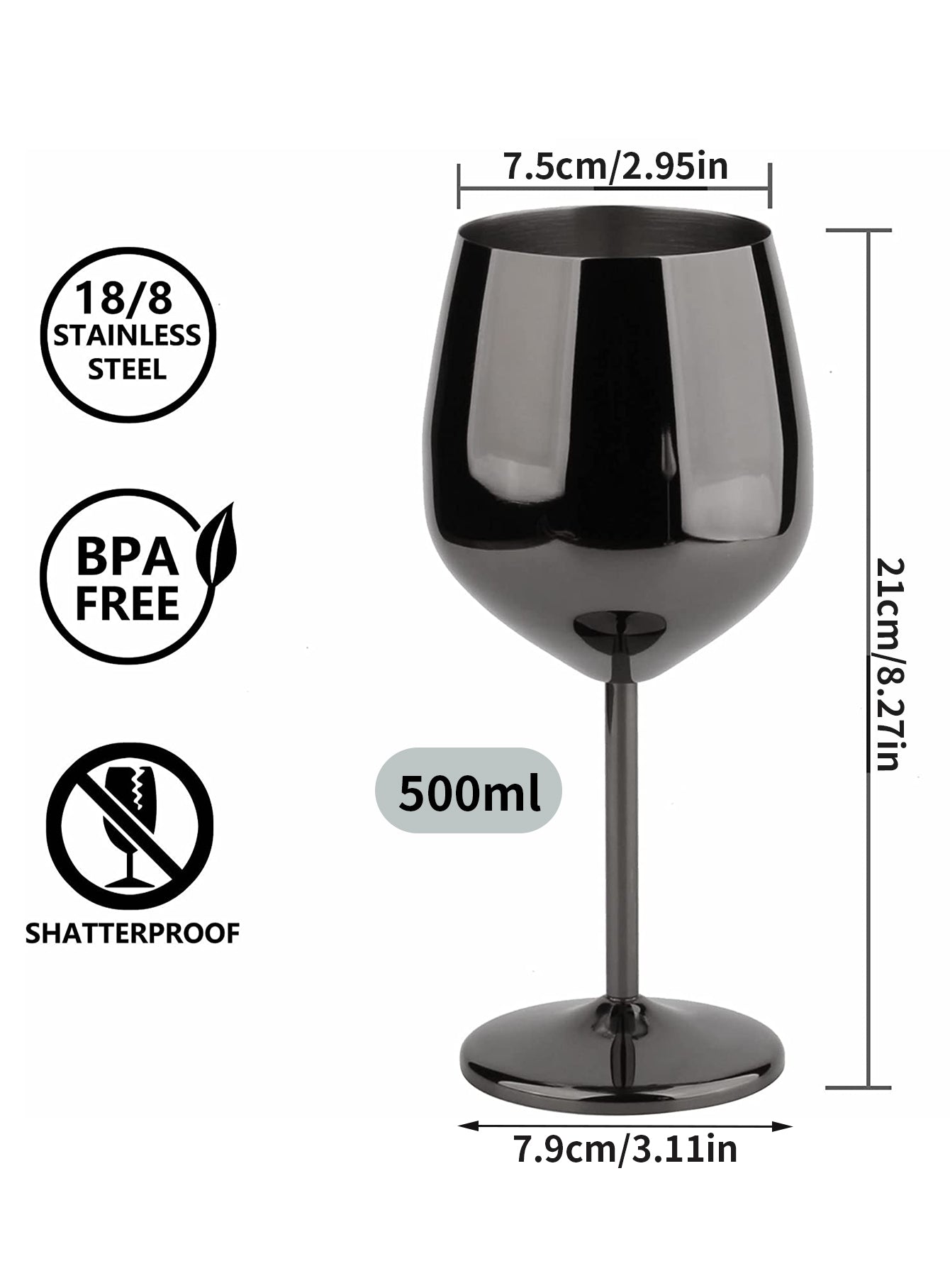 Vampy Stainless Steel Wine Glass - 500ml - 1pcCute, Unbreakable