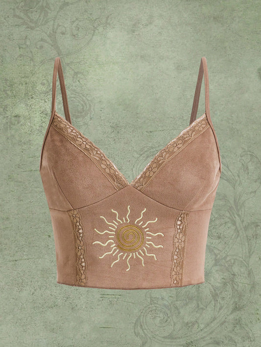 Hippie Sun Graphic Contrast Lace Cami Top