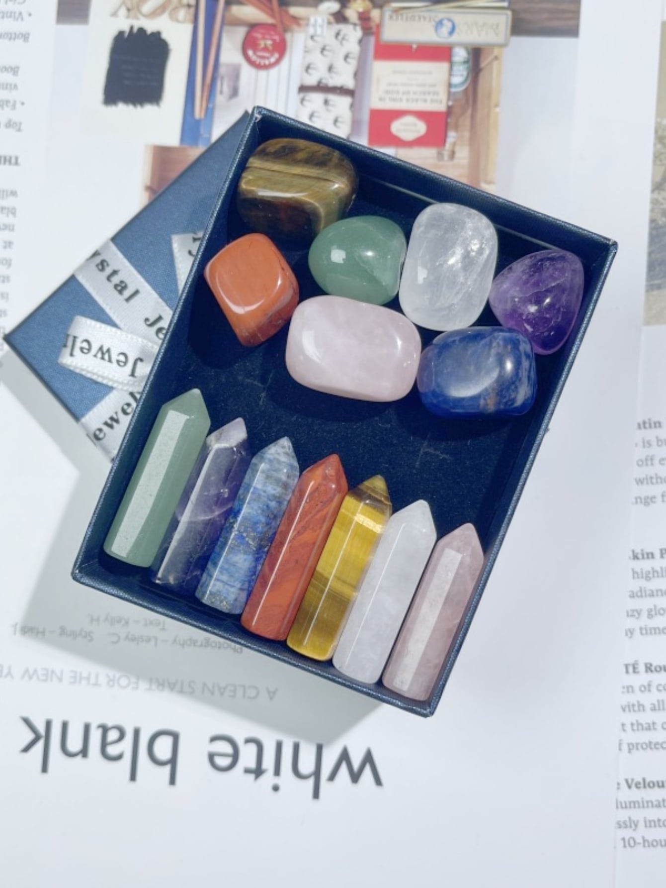 Chakra Tumbled Polished Natural Crystal Stone Single Gift Box 14pc set Meditation Balancing Energy