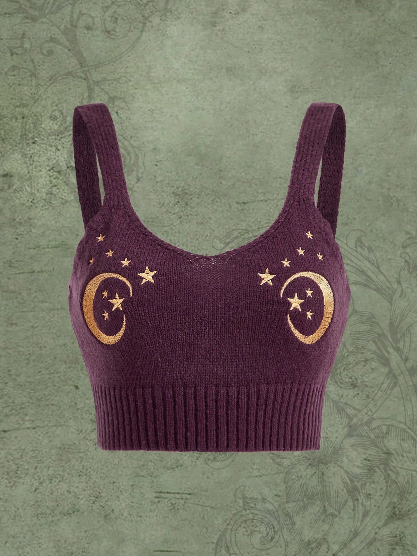 Hippie Moon Star Embroidery Cami Knit Top