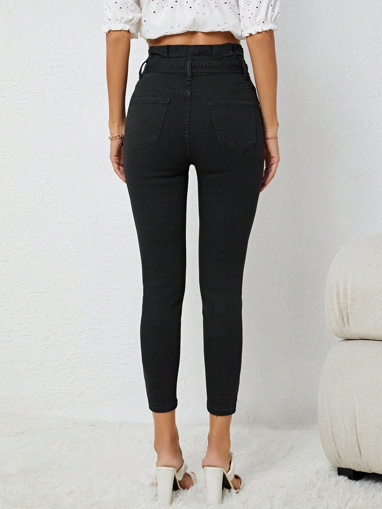 High Waist Belted Skinny Jeans