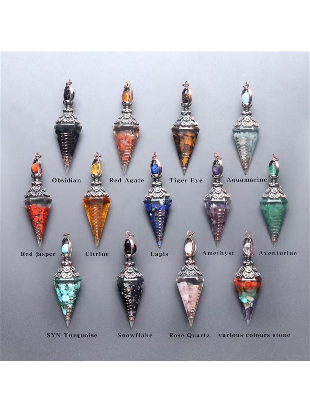 Colgante de péndulo de pirámide de piedra de cristales, adorno colgante, piedra preciosa multicolor, 1 pieza
