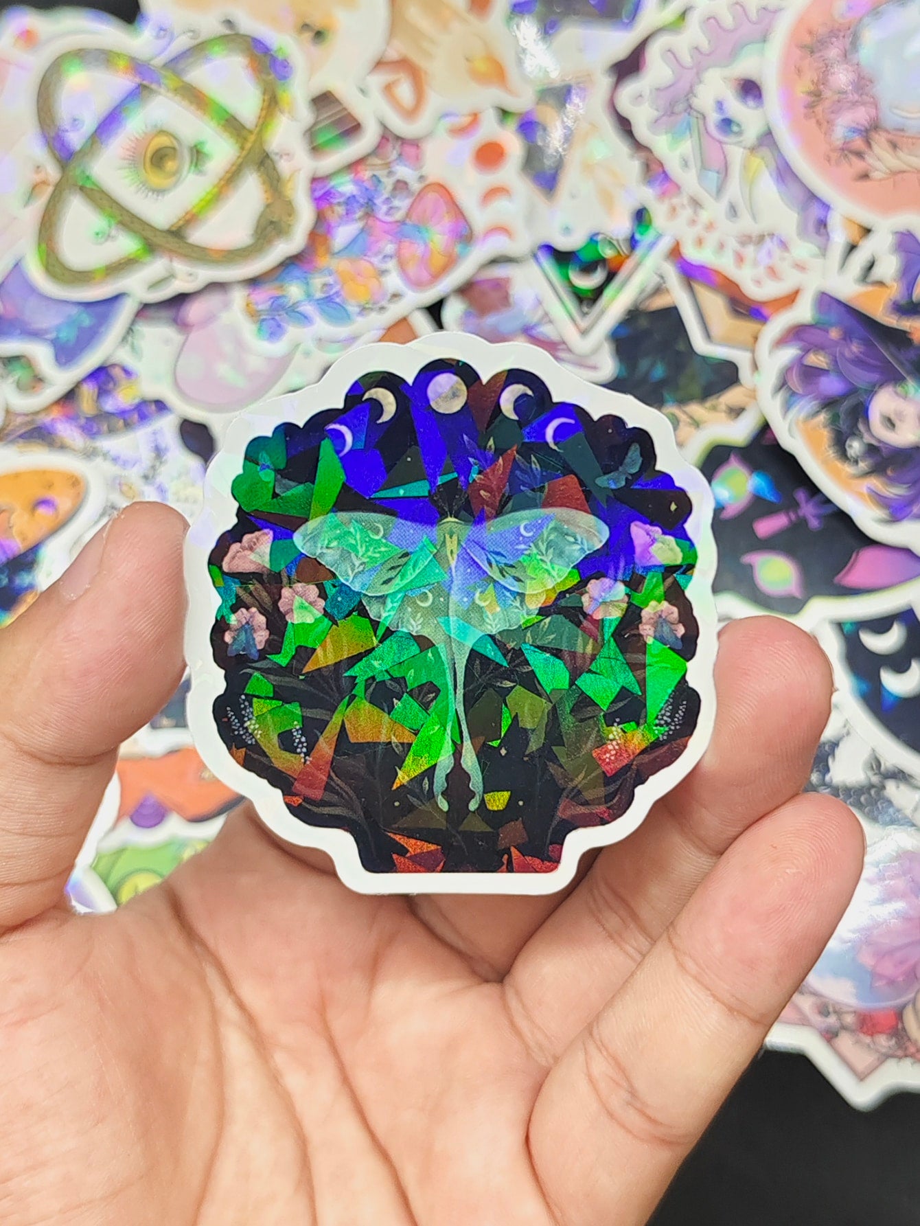 50pcs Purple Magical Moon Holographic Laser Stickers