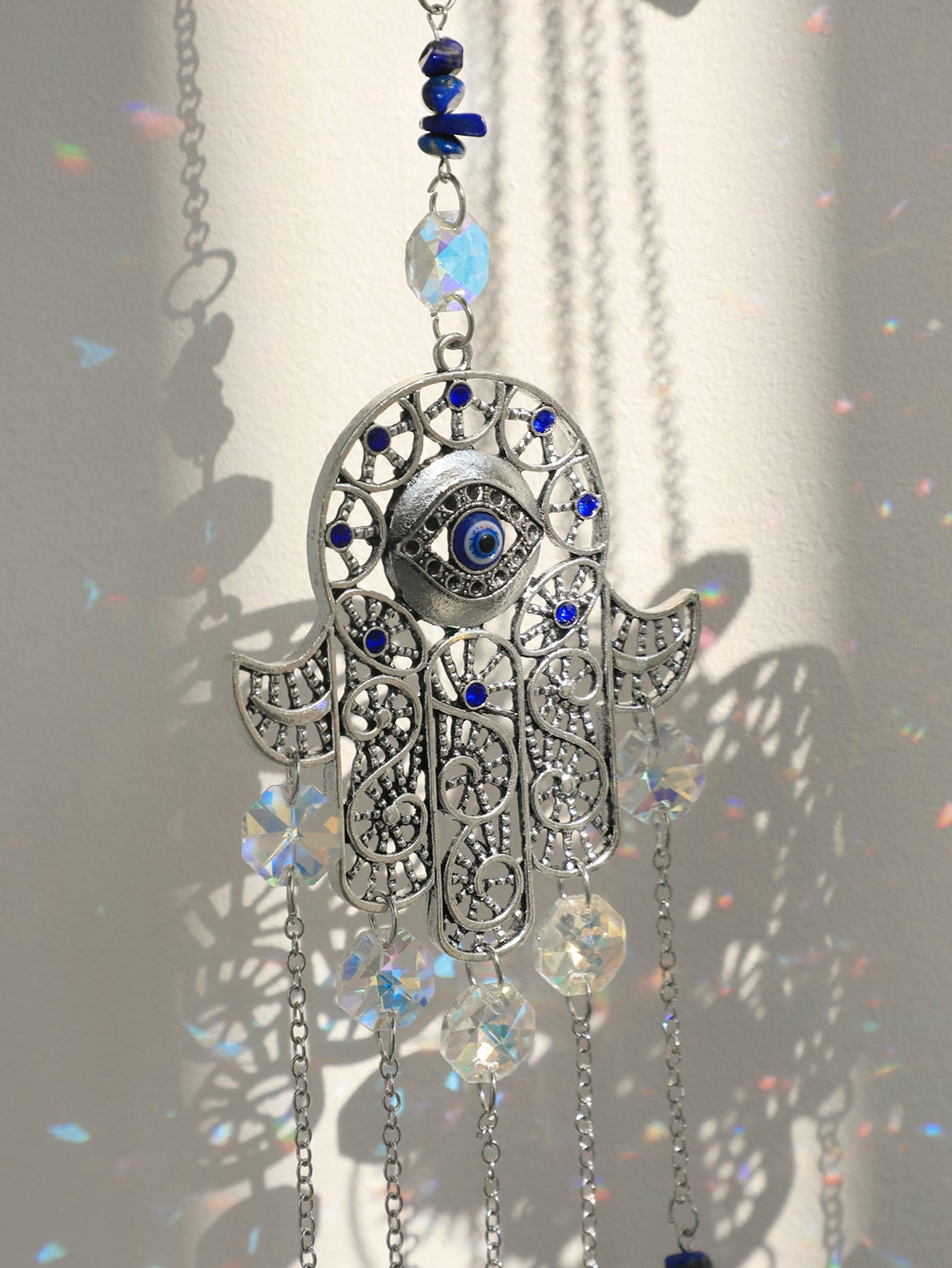 Atrapasueños de cristal colgante de ojo malvado, decoración de mano de Hamsa, atrapasoles de prisma, decoración de ventanas interiores, encanto, 1 ud.