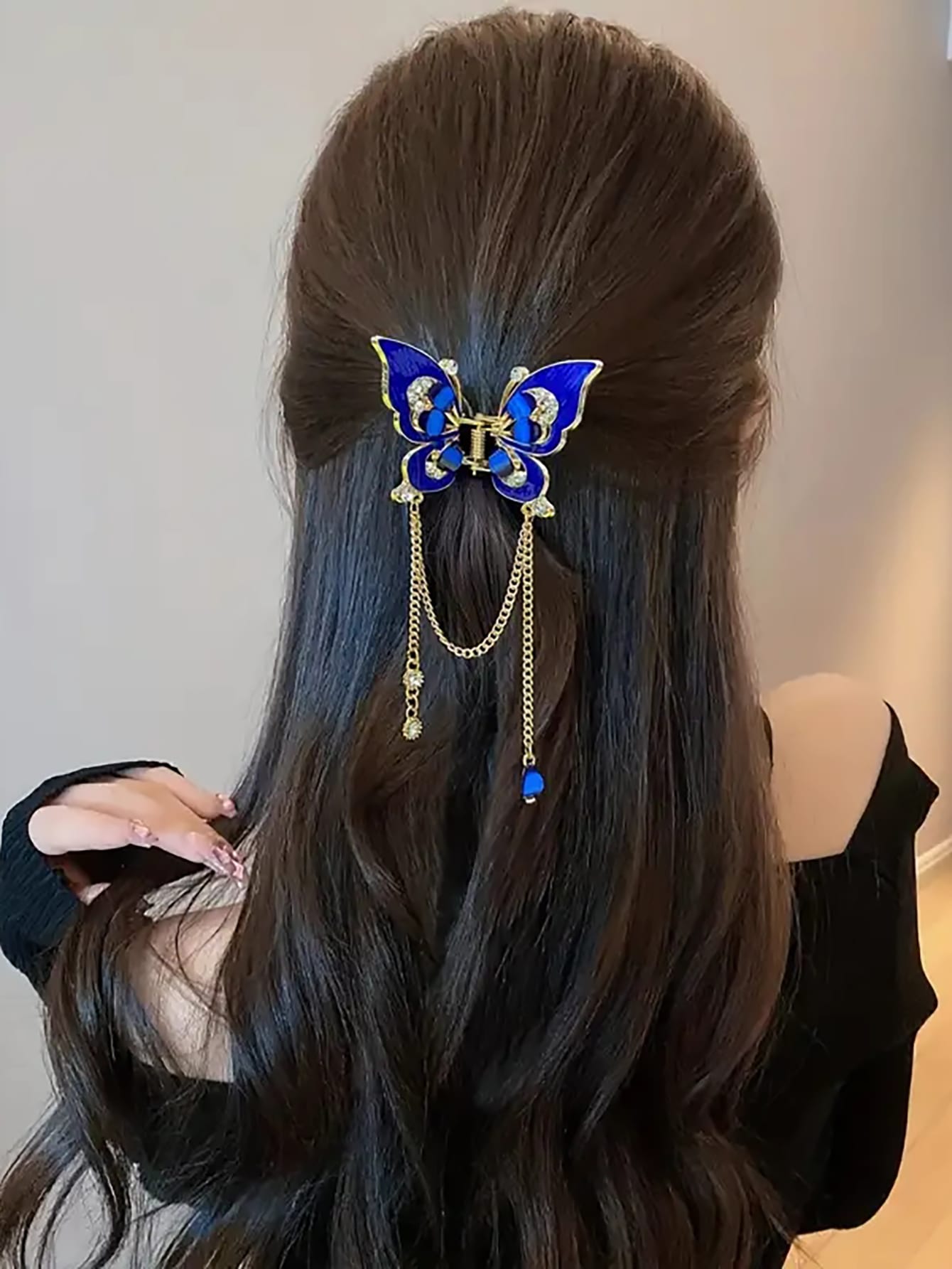 Pinza para el cabello de lujo con diseño de mariposa y diamantes de imitación